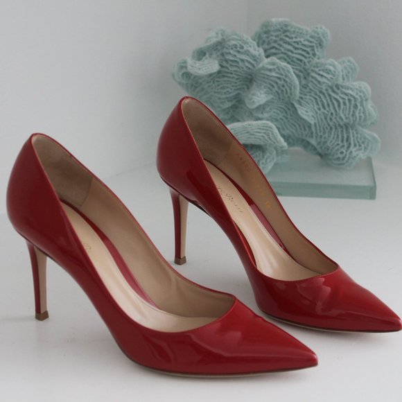 NEW GIANVITO ROSSI RED PATENT LEATHER HILLS PUMPS SHOES 38 - Picture 4 of 12
